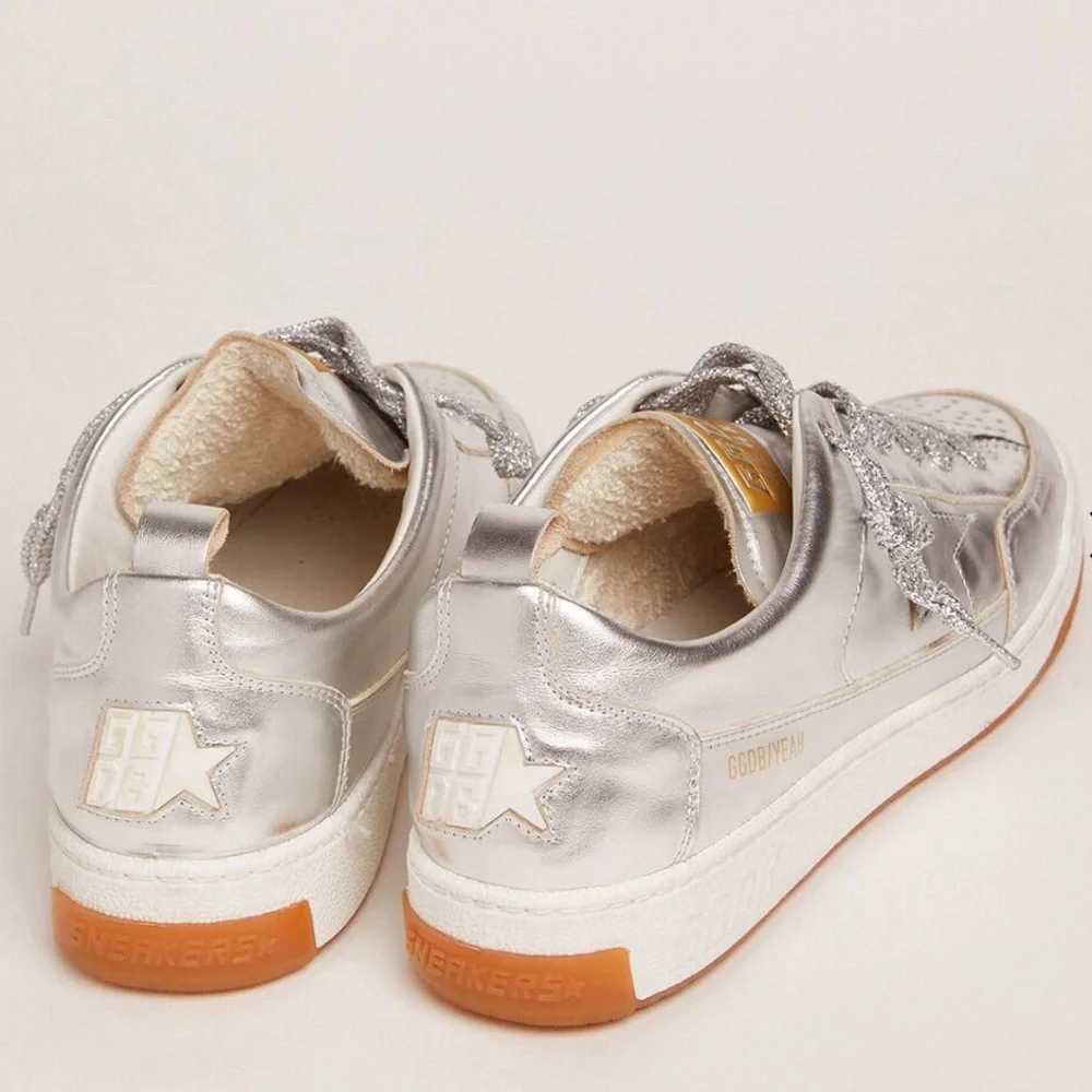 GOLDEN GOOSE Women’s Yeah Sneakers in Silver Laminated Leather - Picture 2 of 10